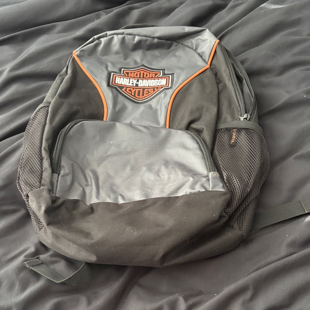Harley-Davidson Black and Silver Backpack with Orange Accents